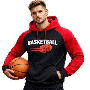 Sudadera con capucha para entrenamiento de baloncesto, manga raglán, cordón ajustable, corte holgado, dobladillo sólido, marca privada, deportiva, con bordado 3D - Product Image 1