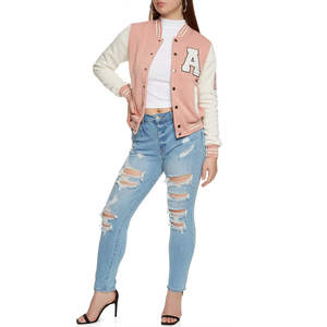 แจ็คเก็ตเลตเตอร์แมนผู้หญิงสุดเท่ห์ พร้อมปักโลโก้ แจ็คเก็ตเบสบอลสไตล์วาร์ซิตี้ สำหรับทีมโรงเรียนหรือใส่ลำลอง - Product Image 2