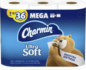 CharminUltra Soft Toilet Paper, 9 Mega Rolls Bath Tissue = 36 Regular Rolls - Product Image 1