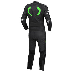 Men's Full Sleeve Leather Motorcycle Racing Suit Black With Green Accents Breathable All Seasons Adult Wear - Product Image 3