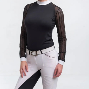 Camisas de equitación de alta calidad para mujer, camisa de espectáculo superior, Mangas de malla, ropa ecuestre personalizada, camisa de equitación al por mayor - Product Image 3