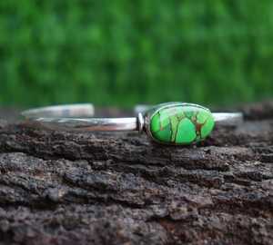 Bracelet réglable fait à la main en argent sterling 925 Excellente qualité Pierre précieuse turquoise en cuivre vert personnalisée pour anniversaire - Product Image 5