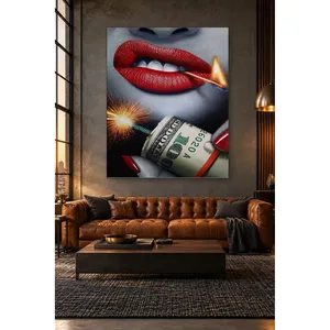 Impression sur toile Fida Red Lips avec Match and Dynamite Dollar - Product Image 3