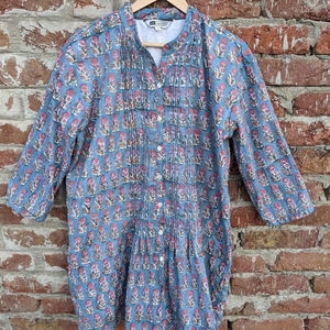 Robe tunique courte imprimée à la main avec poche, robe en coton, robe d'été, imprimé floral, col en V, manches longues, pour femmes - Product Image 1