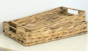 Large Woven Tray <b>Basket</b>(2 Pack), Rectangle Wicker <b>Basket</b> Tray for Coffee <b>Table</b> Decor, Water Hyacinth Serving <b>Basket</b> Trays - Product Image 2