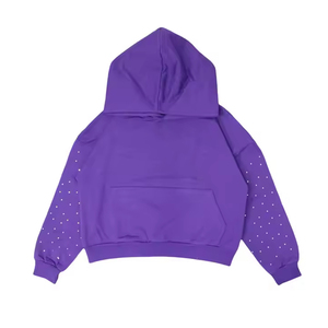 Custom 330gsm Fleece Pullover Acid Wash Solid Oversize Logo Rhinestone Negro Invierno Ropa de alta calidad Sudadera con capucha para los hombres - Product Image 4