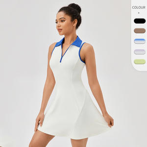 Vestido de tenis para mujer, vestidos atléticos de entrenamiento de manga corta sin pantalones cortos incorporados - Product Image 4