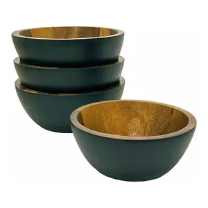 Custom Design Solid Acacia Wood Individual Salad Serving Bowls Set of 4 Food Grade Antique Wooden Bowl Set Direct Factory Sale