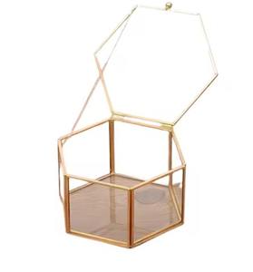 Elegant Design Gold <b>Metal</b> Glass Jewelry Box Jewelry Decorative Box Glass Jewelry Box - Product Image 4