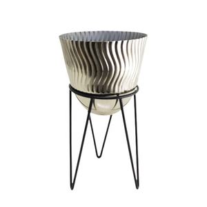 Meilleure vente de jardinière ronde en Nickel avec support noir mat, taille Standard, ensemble de 3 pour la décoration de la maison - Product Image 3