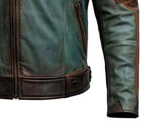 Nouvelle veste en cuir pour homme, style vintage, moto, effet usé, tendance, vert brun, véritable peau de mouton, col montant, fermeture éclair - Product Image 5