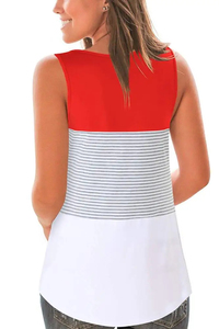 Débardeur personnalisé pour femme, à rayures color block, bleu marine, gris, blanc, col rond, coupe décontractée, sans manches, pour l'été - Product Image 5