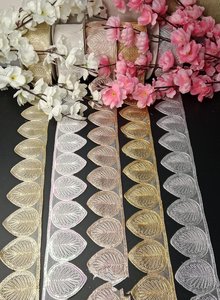 Dentelle brodée de luxe en coton 100% écologique sur mesure, ornée de perles, pour la mode nuptiale et la revente - Product Image 5