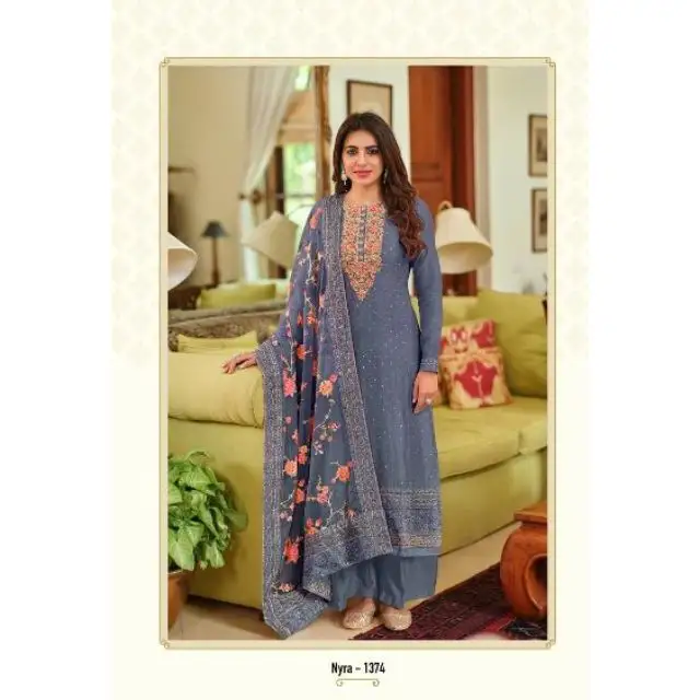 Colección de Ropa Étnica india y pakistaní Seda viscosa Salwar Kameez & Dupatta con trabajo de bordado Compras en línea India