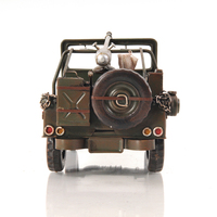 OMH AJ030 Jeep Willys-Overland 1941 Peinte à la Main, Échelle 1:12, Acrylique Vert, 16,5x15,2 cm, Présentoir Rectangulaire pour Table, Décoration Maison