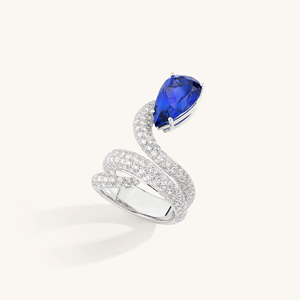 Luxury Women's <b>Cocktail</b> <b>Ring</b> With Pear Cut Sapphire And Pave Setting 18K Solid <b>Gold</b> - Product Image 2