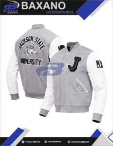 Veste universitaire Jackson State University (JSU) style baseball rétro, veste bomber universitaire unisexe, logo personnalisé, patchwork - Product Image 4