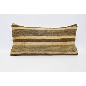 Beige 12x24 Inches Wool Kantha Rug Rustic Vintage Pattern <b>Pillow</b> Woven Technique - Product Image 1