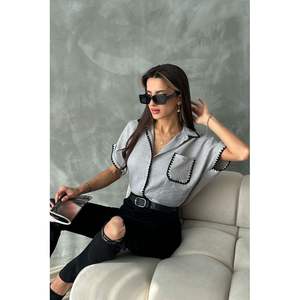 Chemises en lin gris à points de chanoine pour femmes Topshow – Vente en gros de chemisiers et de chemises - Product Image 5