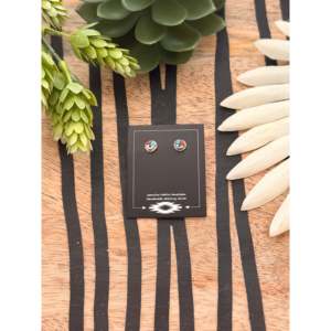 Zuni Artisan-Crafted Multi-Stone & Sterling Silver Inlaid Sunface <b>Post</b> Earrings Cultural Collectible Jewelry - Product Image 1