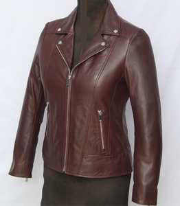 Chaqueta de motorista de lona marrón clásica para mujer, piel de oveja genuina, forro acolchado, cremallera de anilina, soporte con capucha, temporada de invierno - Product Image 1