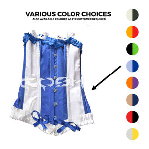 Playful Princess Frilled Corset In <b>White</b> & Blue Satin Ribbon Detail Fashion Wear Corset <b>Top</b> - Product Image 3