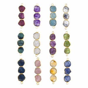 Granate tres piedra conector oro Vermeil plata esterlina bisel conjunto crudo piedras preciosas enlace hecho a mano joyería hacer encanto para ella - Product Image 2