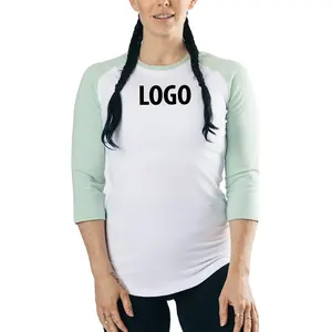 定制标志女式多色拉格伦袖t恤，纯棉涤纶/定制设计圆领定制印花