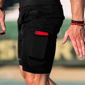 Ropa de gimnasio con logotipo personalizado, pantalones cortos de ajuste cruzado para hombre, pantalones cortos deportivos para entrenamiento físico, pantalones cortos para correr con compresión interna para hombre - Product Image 2