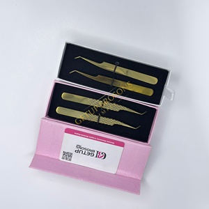 Pince à épiler de précision GETUP BROSONS IMPEX en acier inoxydable de haute qualité, 45 degrés, dorée, anti-magnétique, pour extensions de cils volume russe - Product Image 6