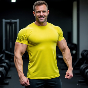 Camiseta atlética de manga corta para hombre, ropa deportiva para gimnasio, camiseta ajustada para entrenamiento de culturismo, camiseta de poliéster/algodón transpirable de secado rápido - Product Image 2