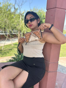 Cartera de cuero y piel de vaca hecha a mano con látigo, bolso de mano de cuero tallado occidental para mujer, monedero con cremallera de cuero Real occidental - Product Image 4