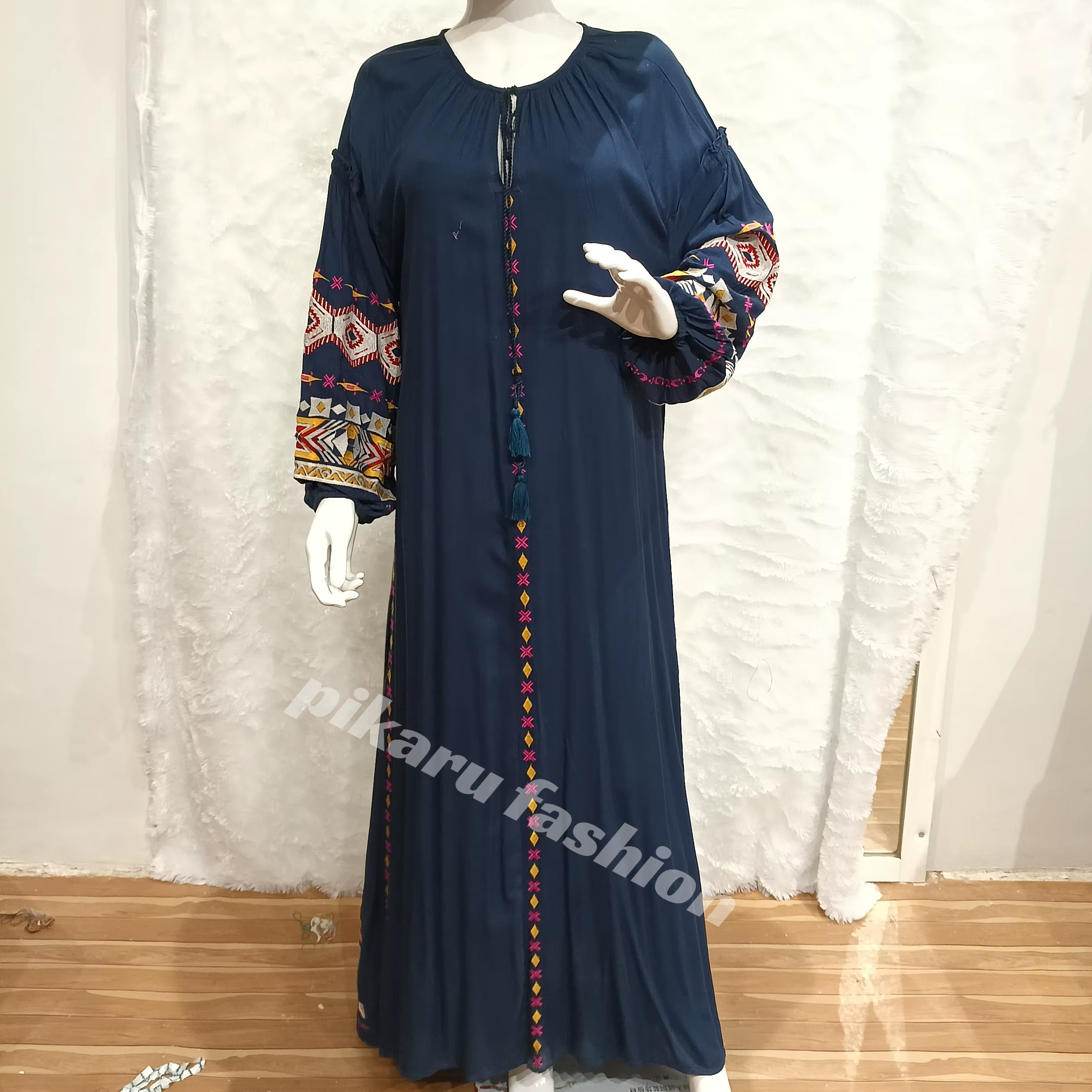 blue gypsy wedding dress Odessa Colorful Blue Wedding Dress with Floral Detail A-line Corset main image 0