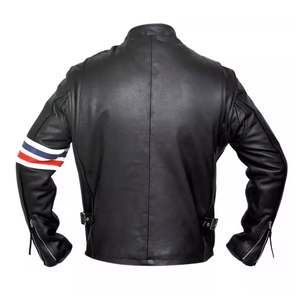Men's Biker Style Black Genuine Leather Racing Motorbike Jacket With Multi-color Lines CE Armoured Motorcycle Jacket For Men - Product Image 3