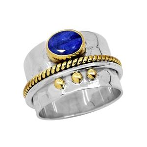 Anillo de Boda de Plata de Ley 925 Chapado en Oro de 18K con Labradorita Azul Fuego Natural de Corte Ovalado y Zirconia, Engaste de Bisel, Moderno para Fiestas - Product Image 1