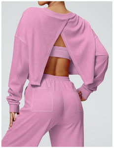 Conjunto de 2 piezas ajustado personalizado para mujer, pantalones de chándal con capucha y patrón sólido, ropa de chándal de invierno de talla grande - Product Image 5