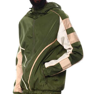 Chándal cortavientos arrugado hecho a medida, conjunto de dos piezas de secado rápido de 100% poliéster, chándal de manga larga con contraste de colores, ropa de calle - Product Image 3