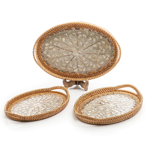 Handmade Rattan Trays in Woven Design with Oval Shape Perfect for Serving Desserts <b>Sweets</b> and Snacks at <b>Birthday</b> Parties - Product Image 1