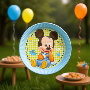 Assiettes en papier jetables Mickey Mouse pour bébé, 23 cm, 6 pièces, fournitures de fête - Product Image 3