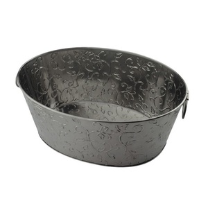 Metal Beverage <b>Tub</b> With Stand Border Perforated Design Wine Cooler Farmhouse Decorative Metal Iron Oval Shaped <b>Tub</b> - Product Image 3