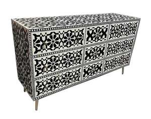 Meuble de rangement en bois de luxe avec tiroirs et incrustations en os, design floral, qualité export, fabrication artisanale, disponible pour l'exportation mondiale - Product Image 1