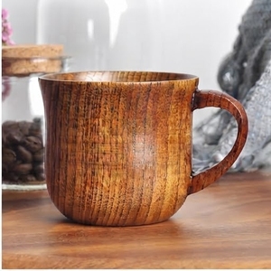 Ensemble de trois tasses en bois de manguier faites à la main avec poignée, style Wabi Sabi, finition polie, résistantes à la chaleur, pour la maison - Product Image 1