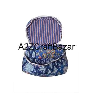 Wholesale 3-Piece Large Capacity Hand Block Printed Cotton Vanity Set Zipper Waterproof Wash Bag Durable Reusable <b>Makeup</b> Sets - Product Image 3