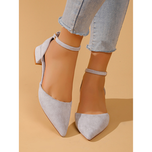 Chaussures à la mode en toile pour femmes élégantes avec boucle bout pointu talon épais pour le bureau et l'extérieur - Product Image 4