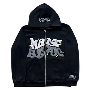 เสื้อมีฮู้ดแบบซิปสไตล์วินเทจสำหรับผู้ชายเสื้อผ้าแนวสตรีทแวร์ผ้าฝ้ายเฮฟวี่เวท610gsm บ็อกซี่ฟิตมีซิปสำหรับผู้ชาย - Product Image 3