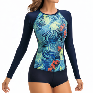 Maillot de bain anti-UV respirant à manches courtes pour femme, personnalisable avec logo OEM, respectueux de l'environnement, pour sports nautiques, plage et plongée en apnée - Product Image 5