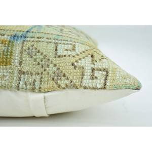 Beige Wool Patchwork Kantha Pillow 16x16 Inch Luxury Decorative Cushion with Floral Embroidered Woven Pattern <b>Bedding</b> Accessory - Product Image 4