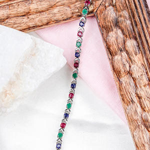 Pulsera de diseño hecha a mano de Plata de Ley 925 con múltiples piedras preciosas naturales y CZ para bodas o fiestas Joyería al por mayor - Product Image 1