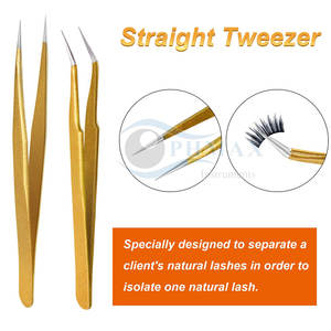 Pinzas para pestañas con acabado dorado Herramienta de extensión de pestañas profesional para técnicos de salón Pinzas para pestañas recubiertas de oro Premium - Product Image 4