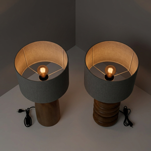 Teak Wood Table Lamp Ribbed Wooden <b>Desk</b> Lamp <b>with</b> Linen Shade for Modern Living Room Bedroom Aesthetic Home Decor Wholesale - Product Image 3